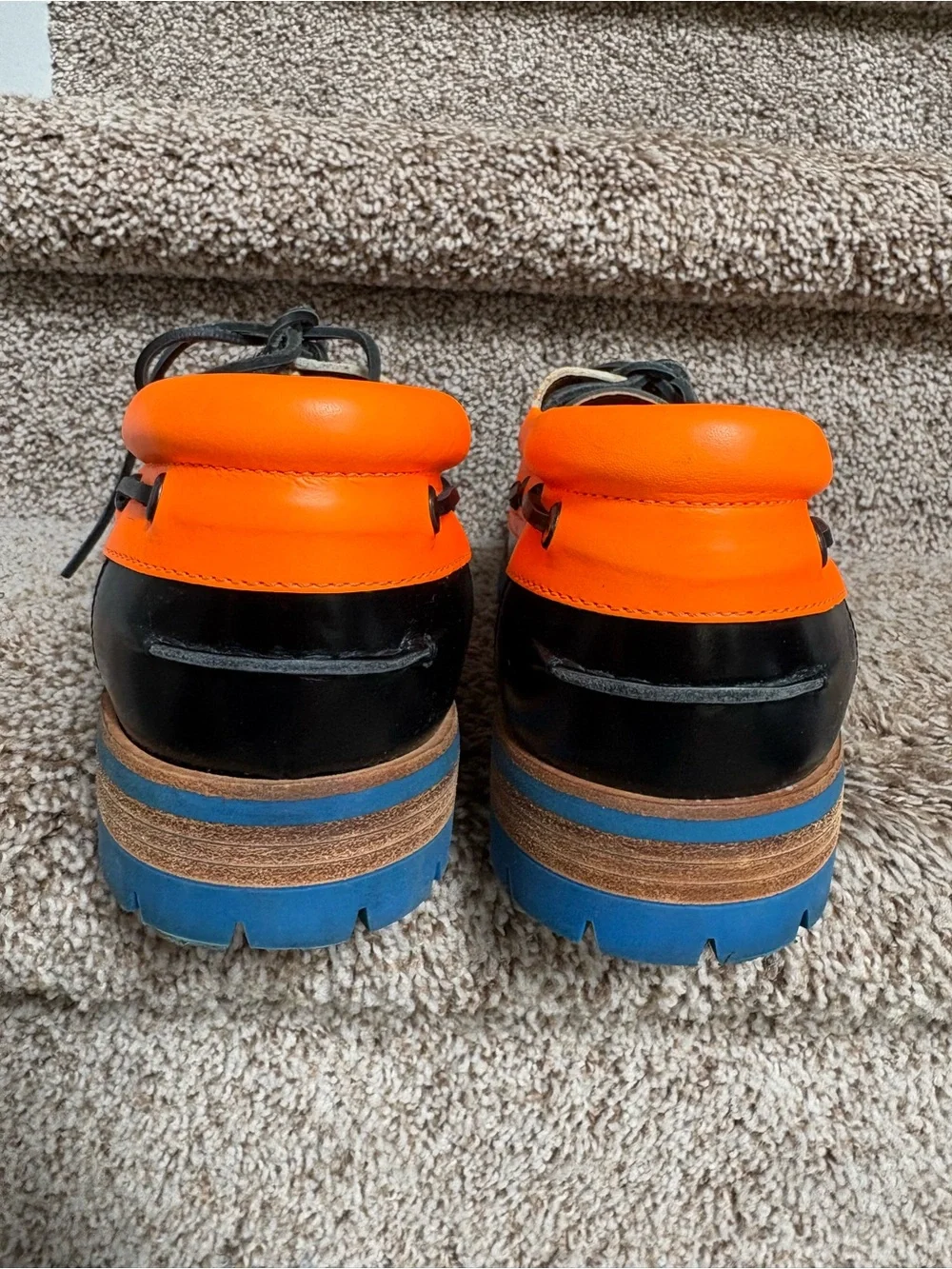 DSQUARED2 Black, Orange and Blue Leather Men’s Boat Shoes